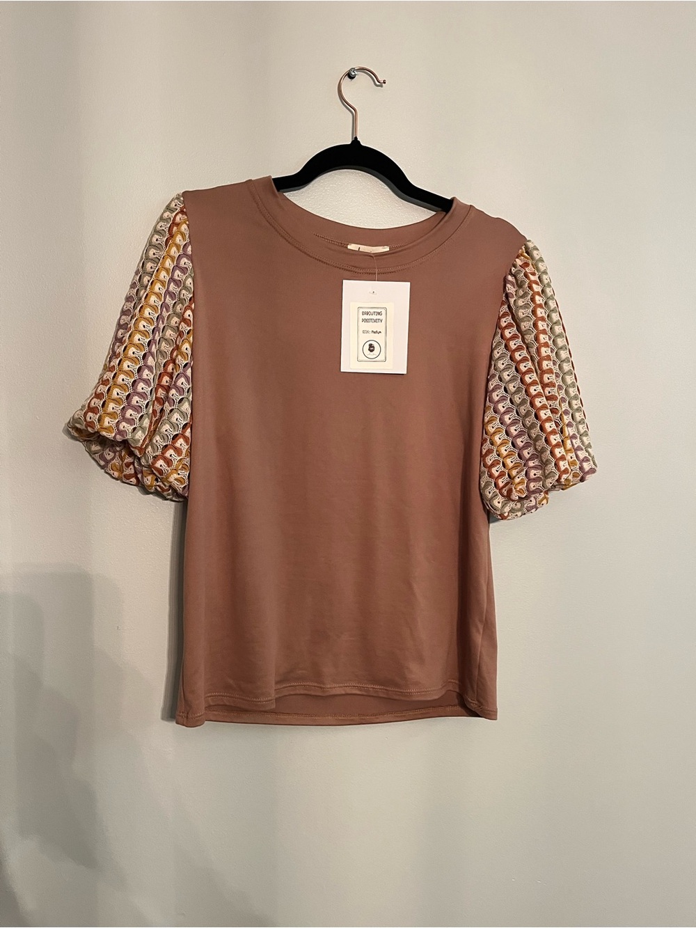Puff Sleeve Short Sleeve Tee in Tan